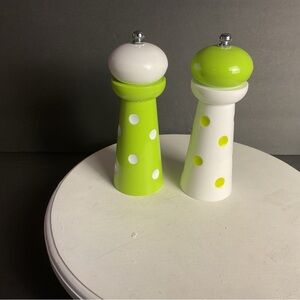 Green and White Polka Dot Salt and Pepper Shakers